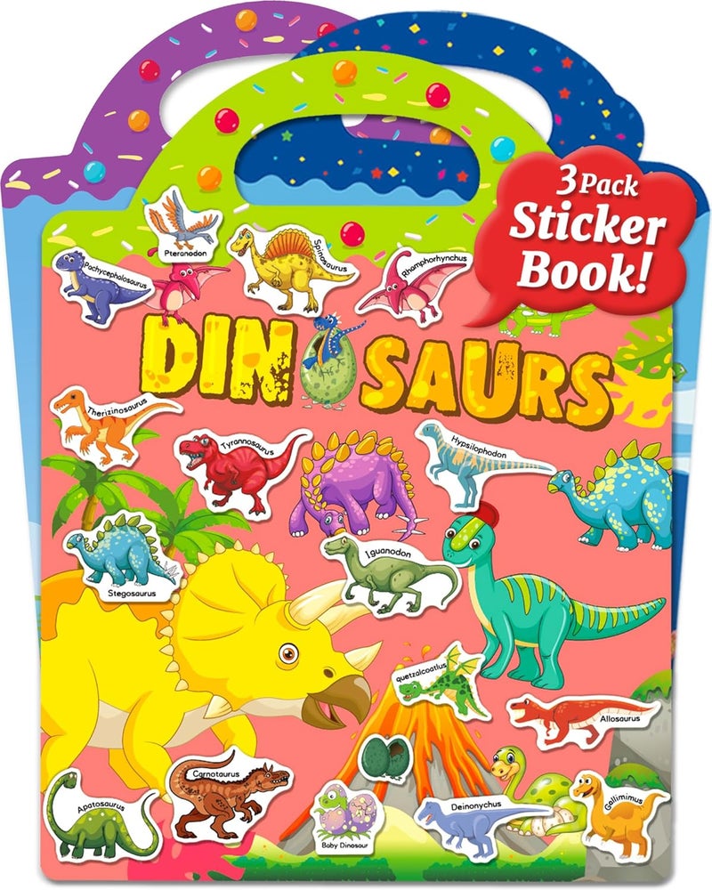 Benresive Reusable Sticker Books for Kids, Sticker Books for Toddlers, Toddler Travel Toys Activities Crafts Ages 3 and Up Birthday Gifts - Ocean, Fairy and Dinosaur - Image 1